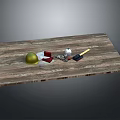 Rustic Wooden Stone Work Surface With Craft Tools And Material Samples 3d model