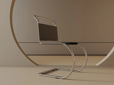 Modern Stylish Leisure Chair with Curved Metal Frame and Smooth Comfortable Seat 3d model