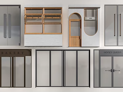 Various Types Of Entrance Doors With Glass Wood Metal Designs For Bakery And Shop 3d model