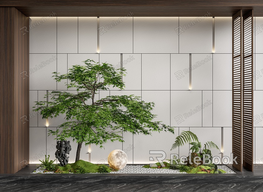 Indoor landscape landscaping courtyard sketch plant pile landscape tree plant combination maple model