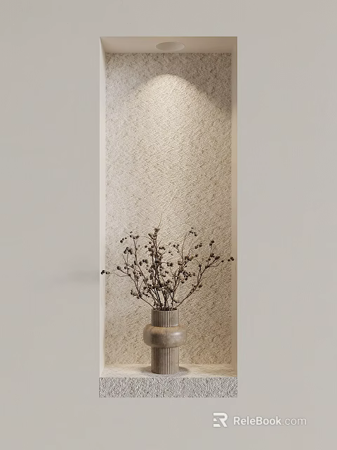 Light Colored Textured Interior Wall With Decorative Vase And Dried Branches 3d model