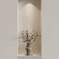 Light Colored Textured Interior Wall With Decorative Vase And Dried Branches 3d model