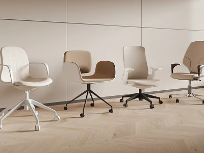 Modern Leisure Chairs With Various Colors And Wheeled Base On Wooden Floor 3d model