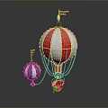 Large And Small Hot Air Balloons With Red White Purple Yellow Stripes And Tassels