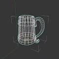 Wooden Mug with Metal Hoops and Curved Metal Handle on Dark Background
