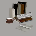 Colorful Books On Desktop Shelf With Calendar Coffee Cup And Stationery