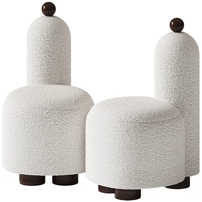 Stylish Single Sofa With Textured Ivory Fabric Rounded Design And Sturdy Wooden Legs 3d model