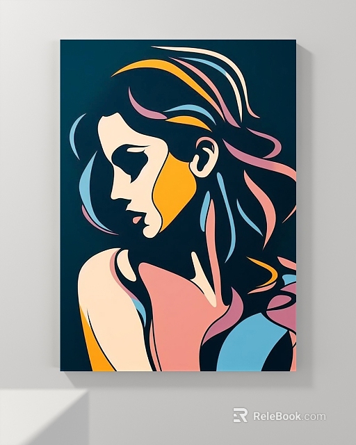Vibrant Modern Abstract Portrait Painting Of Female Profile With Flowing Multicolored Hair 3d model 
