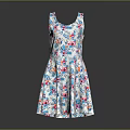 White Sleeveless Dress With Colorful Floral Pattern And A line Skirt