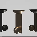Three Modern Side Tables With Circular Tops And Spherical Metallic Wooden Bases