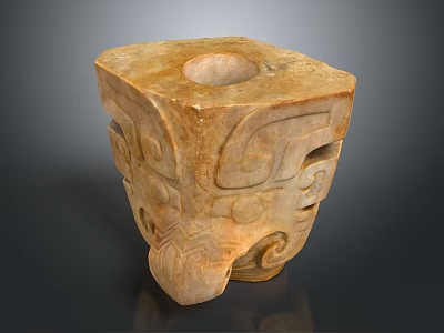 Jade Furniture Decorative Item With Square Carved Patterns And Central Hole Design 3d model