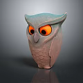 Artistic Owl Sculpture With Orange Eyes Teal Body And Detailed Feather Texture
