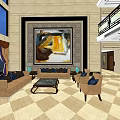 Luxurious Hotel Lobby Interior With Chandelier Columns Large Windows And Sofas