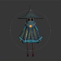 Mystical Wizard Character With Tall Pointed Hat Blue Gold Cloak And Glowing Blue Eyes