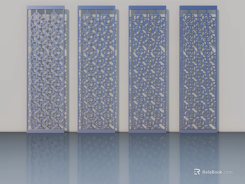 Four Blue Swing Doors With Intricate Openwork Patterns And Modern Design 3d model