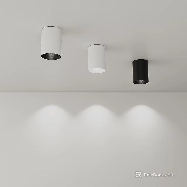 Modern Downlights and Spotlights on Ceiling with White and Black Design and Projected Light Spots 3d model 