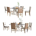 Elegant Dining Table Set with Round Tabletop Upholstered Chairs and Decorative Vase with Fruit Bowl 3d model