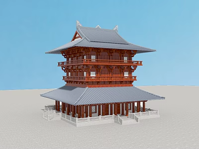 Traditional Ancient Chinese Architecture Featuring Multi Story Design Upturned Eaves And Gray Tiles 3d model