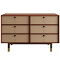Modern Decorative Cabinet With Wooden Body Beige Drawers Metal Handles And Gold Legs