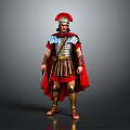 Roman Soldier Armor Featuring Red Helmet Metal Chest Plate Red Cloak Golden Greaves And Sword