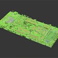 Modern Campus Architectural Model with Red Roof Buildings Green Spaces and Sports Field
