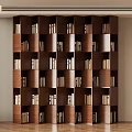 Modern Dark Brown Wooden Bookcase With Multiple Compartments Filled With Books