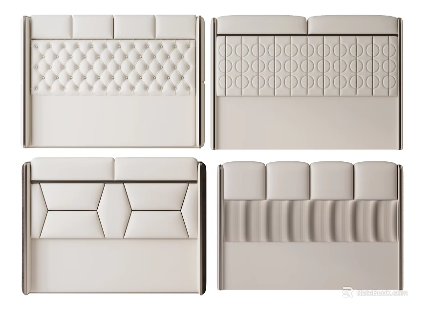 Different White Upholstered Headboard Designs With Various Patterns And Textures 3d model 