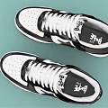 Black and White Star Pattern Glossy Leather Sneakers With White Laces And White Sole