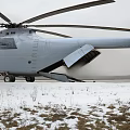 Heavy Lift Helicopter With Dual Rotors Parked On Snowy Runway