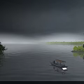 Serene Classical Garden Landscape With Calm Lake Boat Pagoda And Mountain View