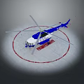 Blue And White Helicopter Parked On Red Circular Marking Concrete Surface 3d model