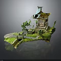 Traditional Chinese Pavilion Architecture With Curved Roof Green Plants Mossy Steps And Stone Path