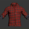 Long Sleeve Red Plaid Shirt with Rolled Cuffs and Casual Design