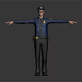 Police Officer In Blue Uniform With Hat And Sunglasses Standing Arms Outstretched