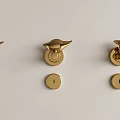 Elegant Golden Cabinet Handles with Round Knobs Below on Light Background 3d model
