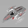 Futuristic Silver Spaceship With Red Stripes And Aerodynamic Design For Space Travel