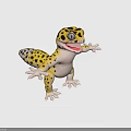 Yellow and Black Spotted Gecko With White Underbelly Open Mouth Outstretched Limbs On Black Background