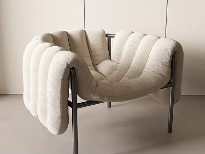 Modern Cream Bouclé Accent Chair With Pleated Backrest And Metal Frame 3d model