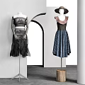 Elegant Fashion Models Wearing Layered Gray Black Dresses And Dark Floral Skirts With Hats
