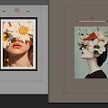 Abstract Paintings With Floral Covered Female Figures And Yellow White Red Flowers In Decorative Frames