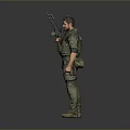 Game Movie Character Male Standing in Green Tactical Gear Holding Rifle
