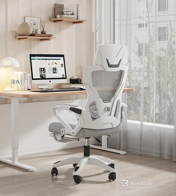 Ergonomic White Mesh Office Chair With Adjustable Features For Home Workstation 3d model 