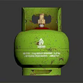 Green Rusty LPG Cylinder With Top Valve Warning Label On Dark Background 3d model
