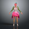 3D Character With Pink Hair In Floral Outfit Green Leaves And Petal Skirt