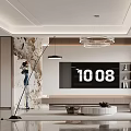 Modern Living Room Interior Design With Marble Wall TV Display Chandelier And Sofa