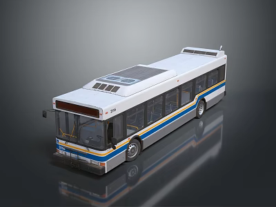 Modern City Bus With Blue Yellow Stripes Large Windows And Sleek Exterior Design 3d model