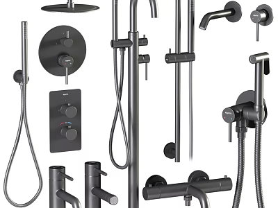 Modern Black Bathroom Faucets And Shower Heads With Control Panels 3d model