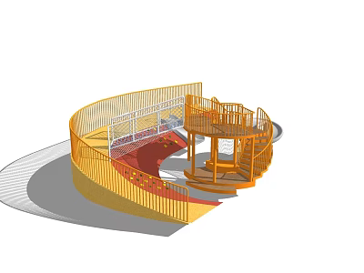 Colorful Yellow Spiral Playground Equipment Featuring Platform Staircase and Railings 3d model