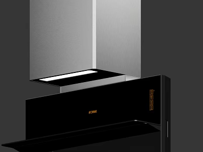 Modern Kitchen Appliances With Stainless Steel Range Hood And Black Cooktop 3d model