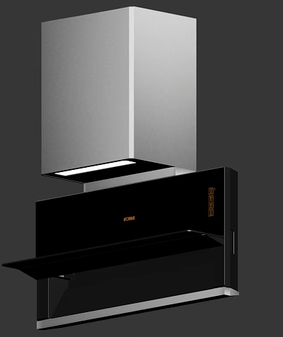Modern Kitchen Appliances With Stainless Steel Range Hood And Black Cooktop 3d model